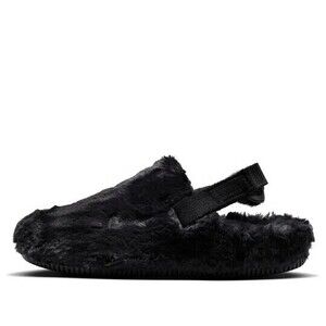 Women's Size 5 Nike Calm Mule Fuzzy Faux Fur Black Sandal Slide